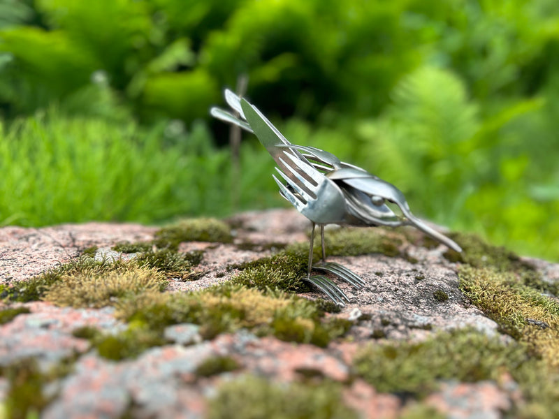 Metal Bird Sculpture - upcycled flatware